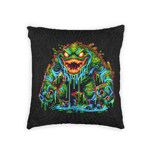 Neon Swamp Beast – Toxic Terror Woven Pillows