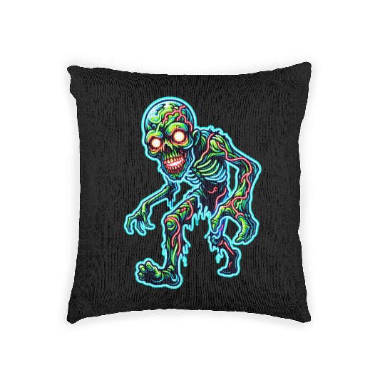 Glowing Zombie Crawler – Toxic Neon Horror Woven Pillows