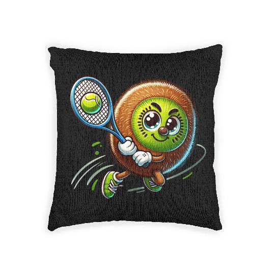 Kiwi Tennis Star – Furry Fruit Champion on Court Woven Pillows
