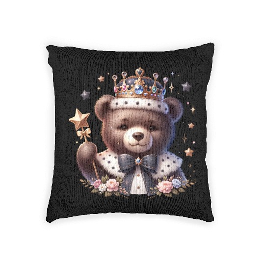 Royal Teddy Bear Magic – Crowned Cutie with Sparkl Woven Pillows
