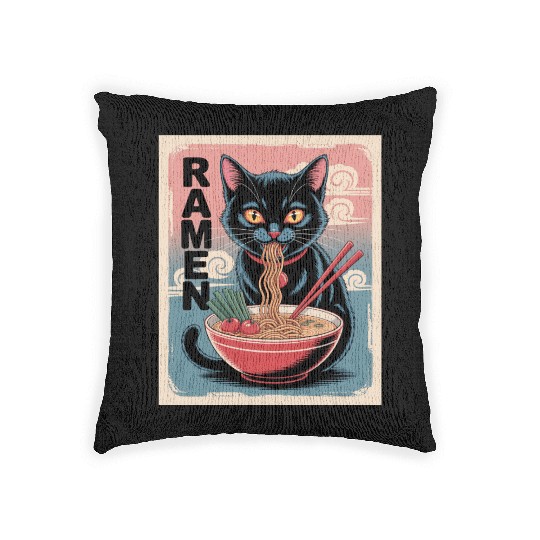 Ramen Cat Japanese Style Woven Pillows
