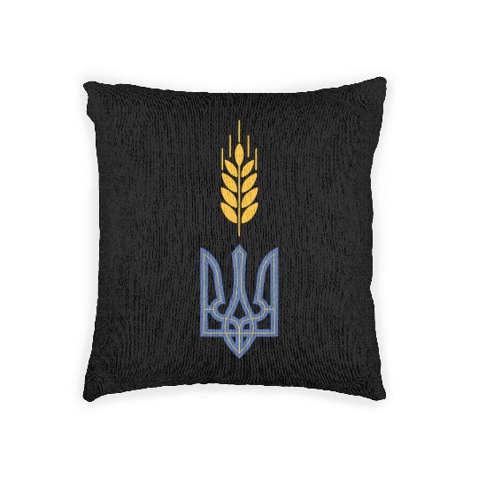 Ukraine Trident Wheat Symbol Ukrainian Heritage Woven Pillows