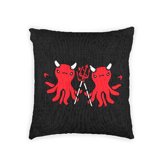2 octopus devil hell team friends satan evil sweet Woven Pillows