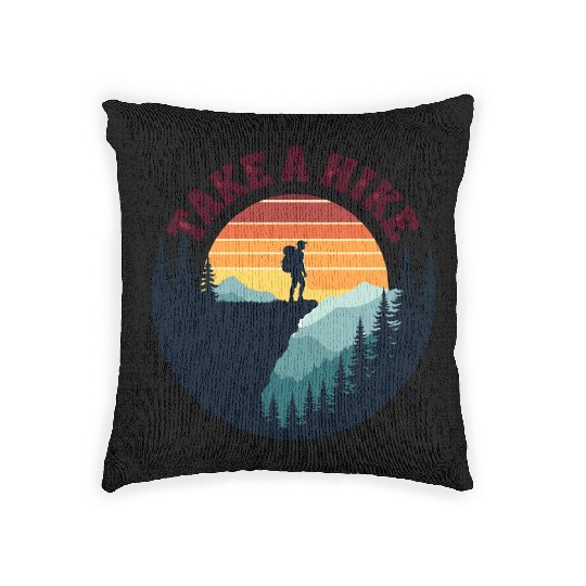 Take A Hike - Vintage Sunset Mountain Silhouette Woven Pillows