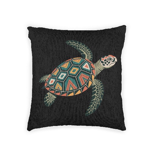 Sea Turtle Geometric Pattern Shell Woven Pillows
