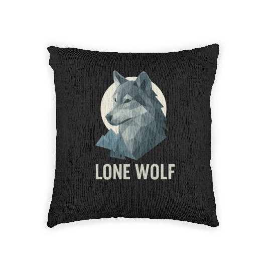 Lone Wolf – Geometric Wolf Head under Moon Wildern Woven Pillows