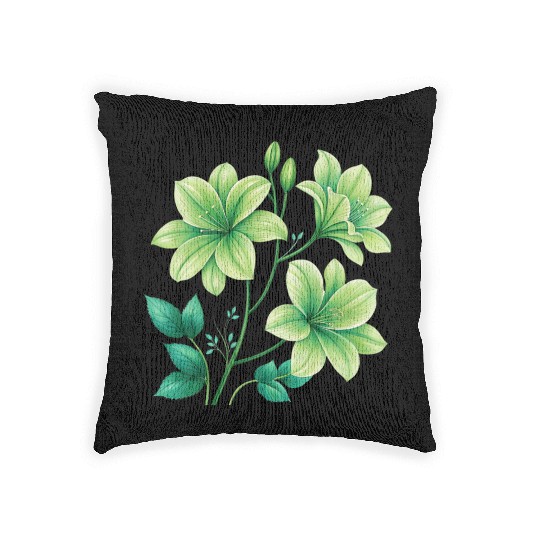 Green Lilies Floral Design Woven Pillows