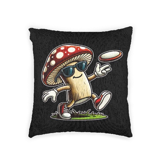 Funny Mushroom Disc Golf Cool Frisbee Player Woven Pillows