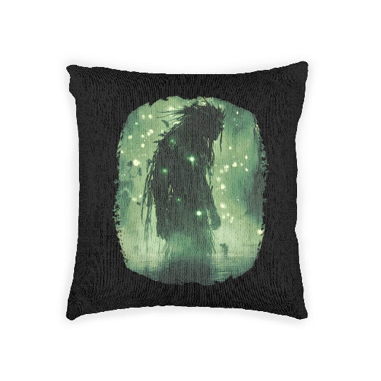 Swamp Demon with Glowing Aura and Haunt Magic Woven Pillows