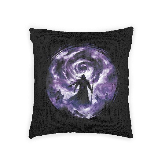 Dark Sorcerer with Purple Mist and Arcane Power Woven Pillows