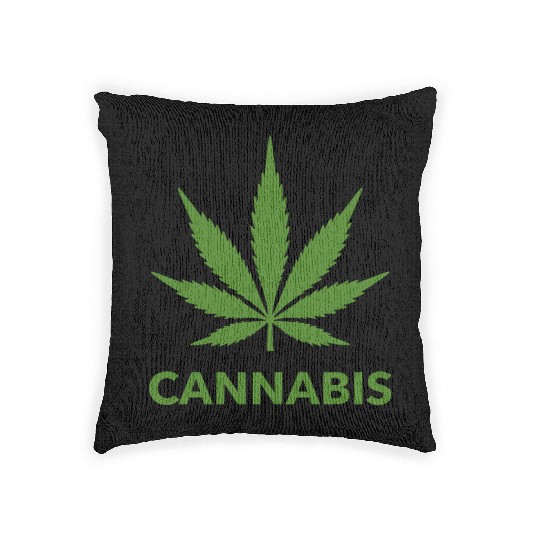 Cannabis Hemp Leaf Statement Green Look Woven Pillows