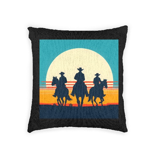 Wild West Sunset Cowboy Woven Pillows