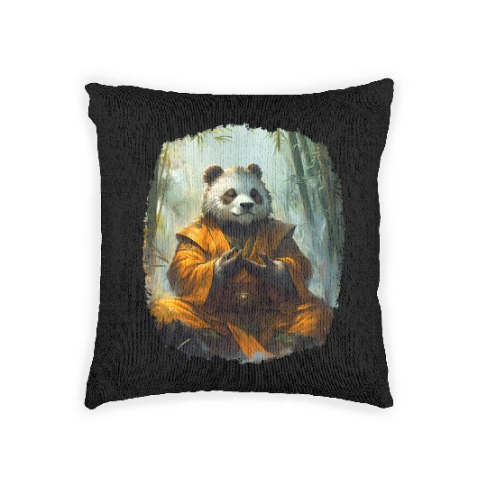 Meditating Panda In The Zen Bamboo Forest Woven Pillows