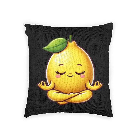 Cute lemon yoga meditation relaxation cartoon Woven Pillows