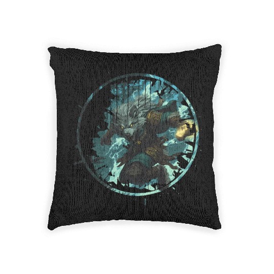 Mystical Werewolf With Magic In The Dark Forest Woven Pillows