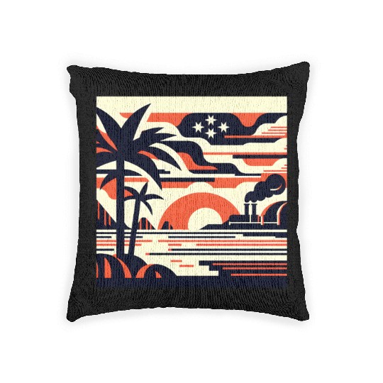Twilight Palm & Factory Scene Woven Pillows