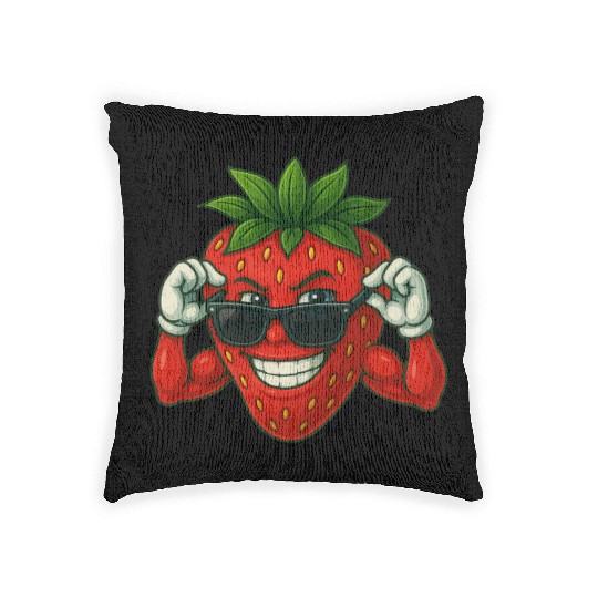 Cool strawberry with sunglasses in summer Woven Pillows