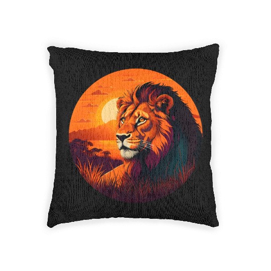 Sunrise Sleeping Lion in Grass Design. Woven Pillows