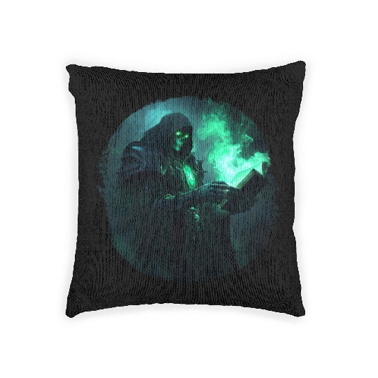 Green Shadow Mage with Burning Spell Book Woven Pillows