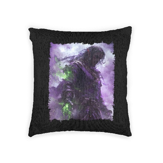 Shadow Elf with Purple Aura and Magic Power Woven Pillows