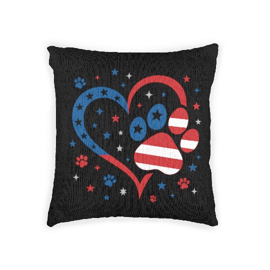 4th of July Heart Paw Woven Pillows