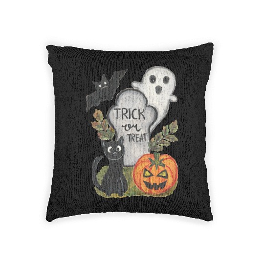 Halloween trick or treat theme watercolor artwork Woven Pillows