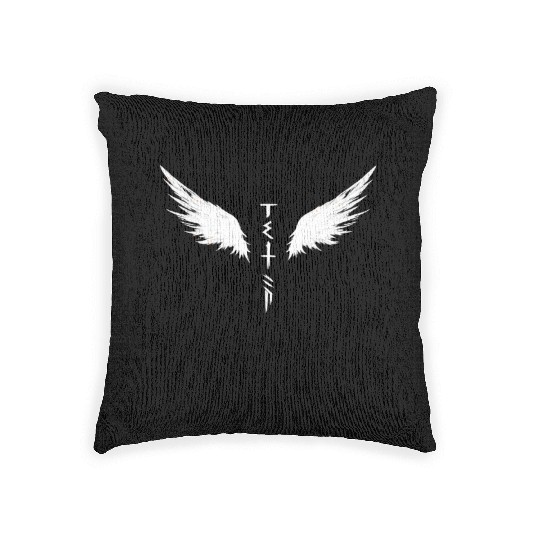White Angel Wings Symbol with Futuristic Tribal Woven Pillows