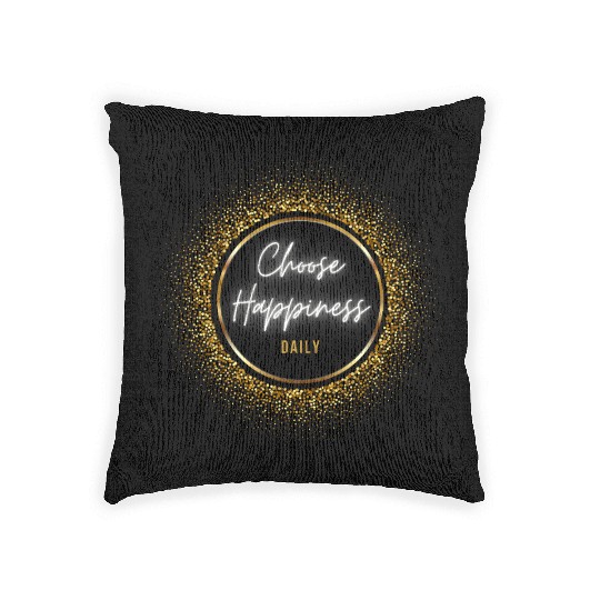 Choose Happiness Quote Design - Gold Luxury Gift Woven Pillows