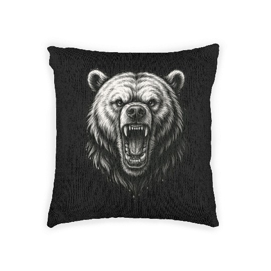 Fierce Roaring Bear Head Woven Pillows – Bold Wilderness