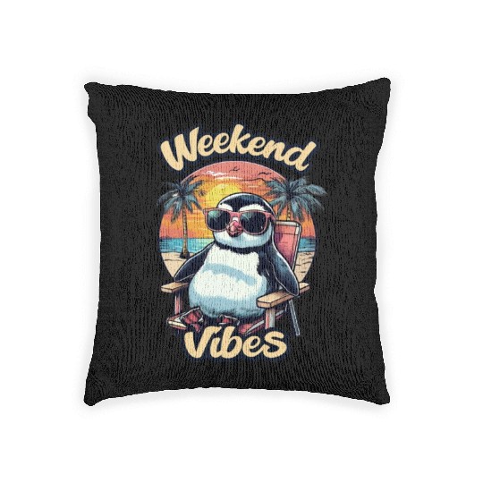 Weekend Vibes – Cute Cartoon Penguin with Sunglass Woven Pillows
