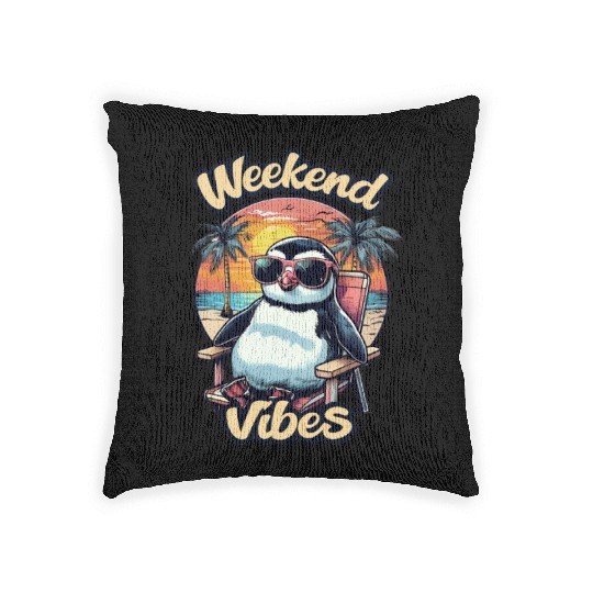 Weekend Vibes – Cute Cartoon Penguin with Sunglass Woven Pillows