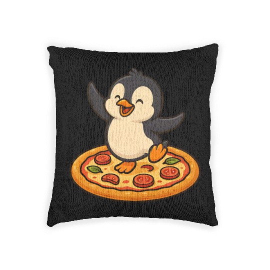 Dancing penguin pizza pizza lover fun Woven Pillows