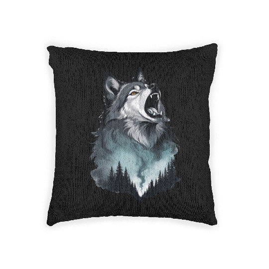 Howling Wolf Under the Northern Sky Woven Pillows
