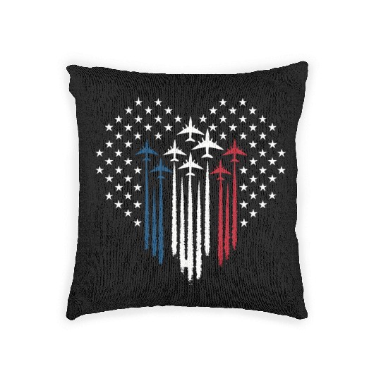 Fighter Jet Airplane USA Flag Heart Woven Pillows