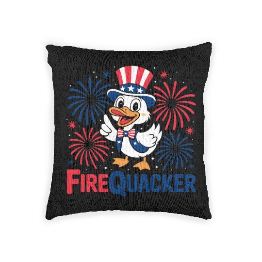 Womens Duck Firequacker Patriotic Fourth of July I Woven Pillows
