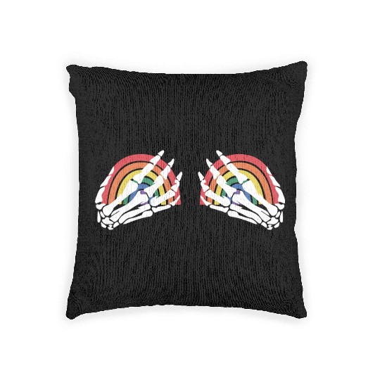 LGBTQ Skeleton Hand Rainbow Woven Pillows