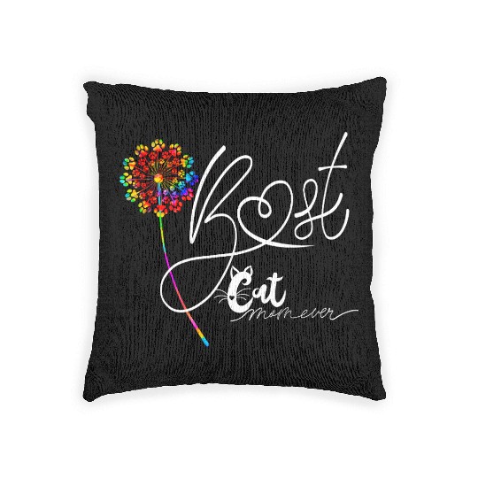 Best Cat Mom Ever Sunflower Mother's Day Cat Lover Woven Pillows