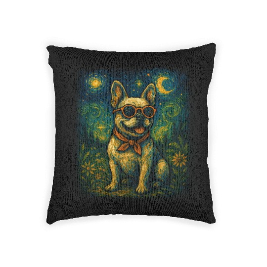 Starry Night Dog Funny Art Style Retro Glasses Pet Woven Pillows