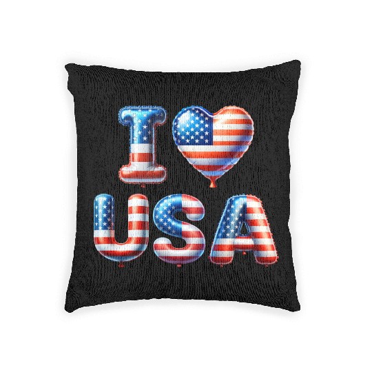 I Love USA - Happy Balloon Version Woven Pillows