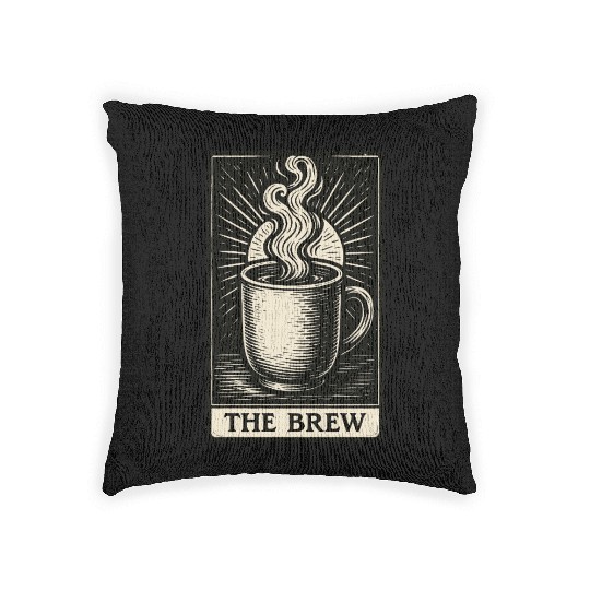 The Brew – Coffee Tarot Card in Vintage Ink Woven Pillows