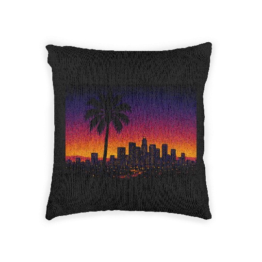 Tokyo Night Skyline Vaporwave Poster Woven Pillows