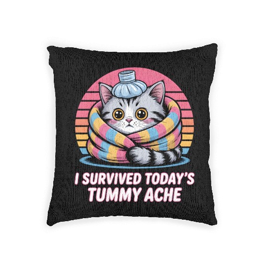 I Survived Today’s Tummy Ache Cat Woven Pillows