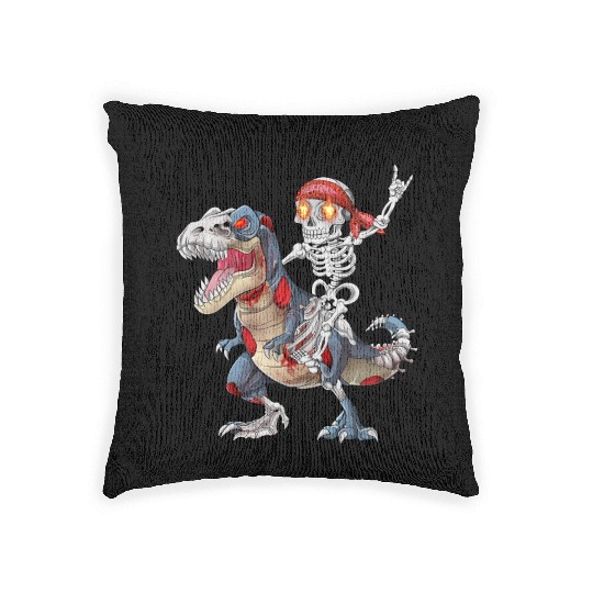 Rocker Skeleton Riding Zombie Dinosaur Halloween Woven Pillows