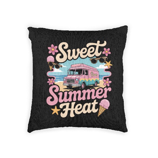 Sweet Summer Heat Ice Cream Truck Beach Fun Woven Pillows