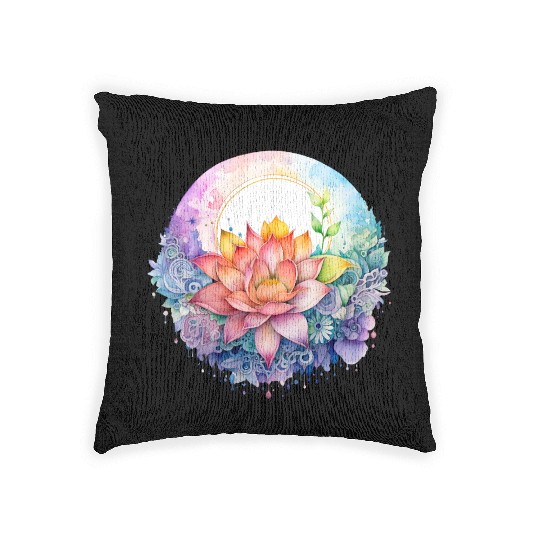 Retro Zen Lotus Mandala Rainbow Woven Pillows