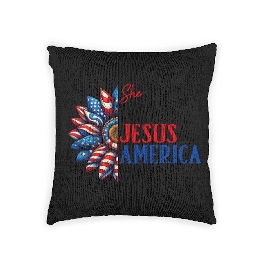 She Loves Jesus and America Too 4th of July Woven Pillows