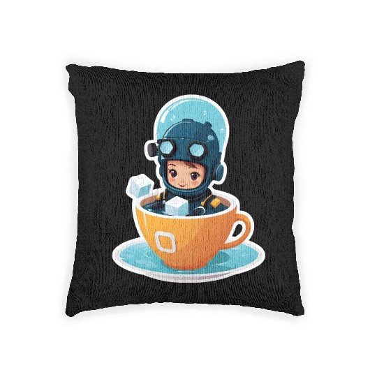 Diver Coffee Cup Fantasy Sticker. Woven Pillows