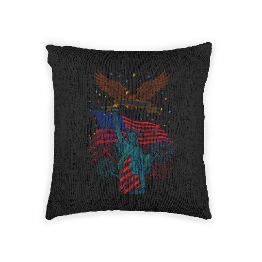 US flag with eagle and statue of liberty Woven Pillows