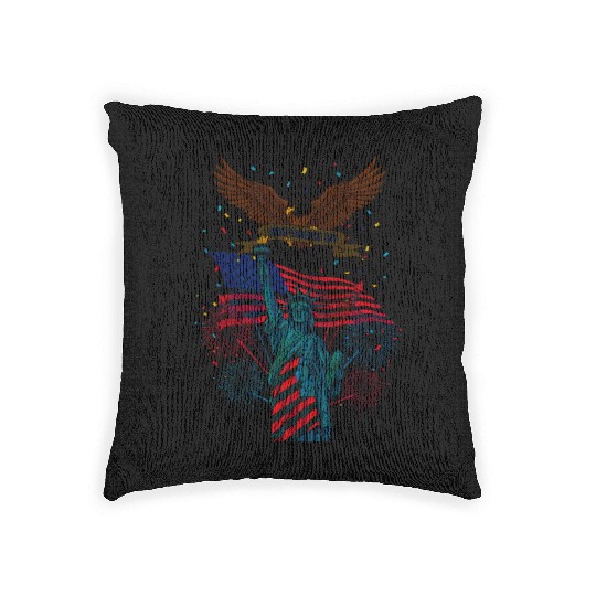 US flag with eagle and statue of liberty Woven Pillows