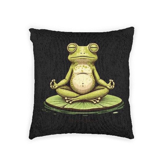 Funny Zen Frog Meditating on Lily Pad – Yoga Woven Pillows